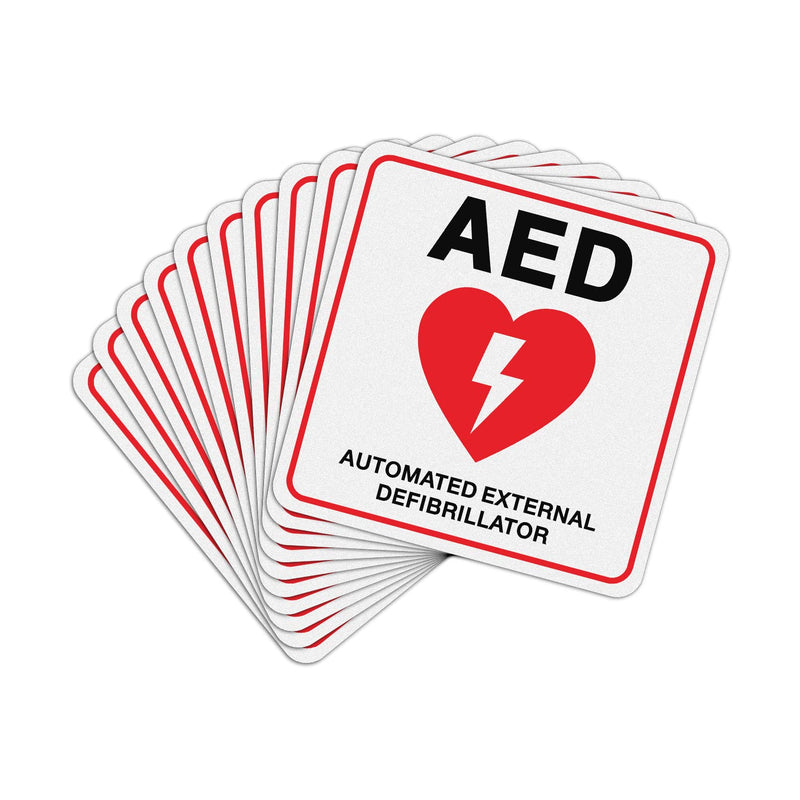 T&R AED Stickers - 10 Pack - 5 x 5 Inches Reflective Label, UV resistant, waterproof, fade and scratch resistant, suitable for indoor and outdoor 5” X 5“ AED Stickers - 10 Pack