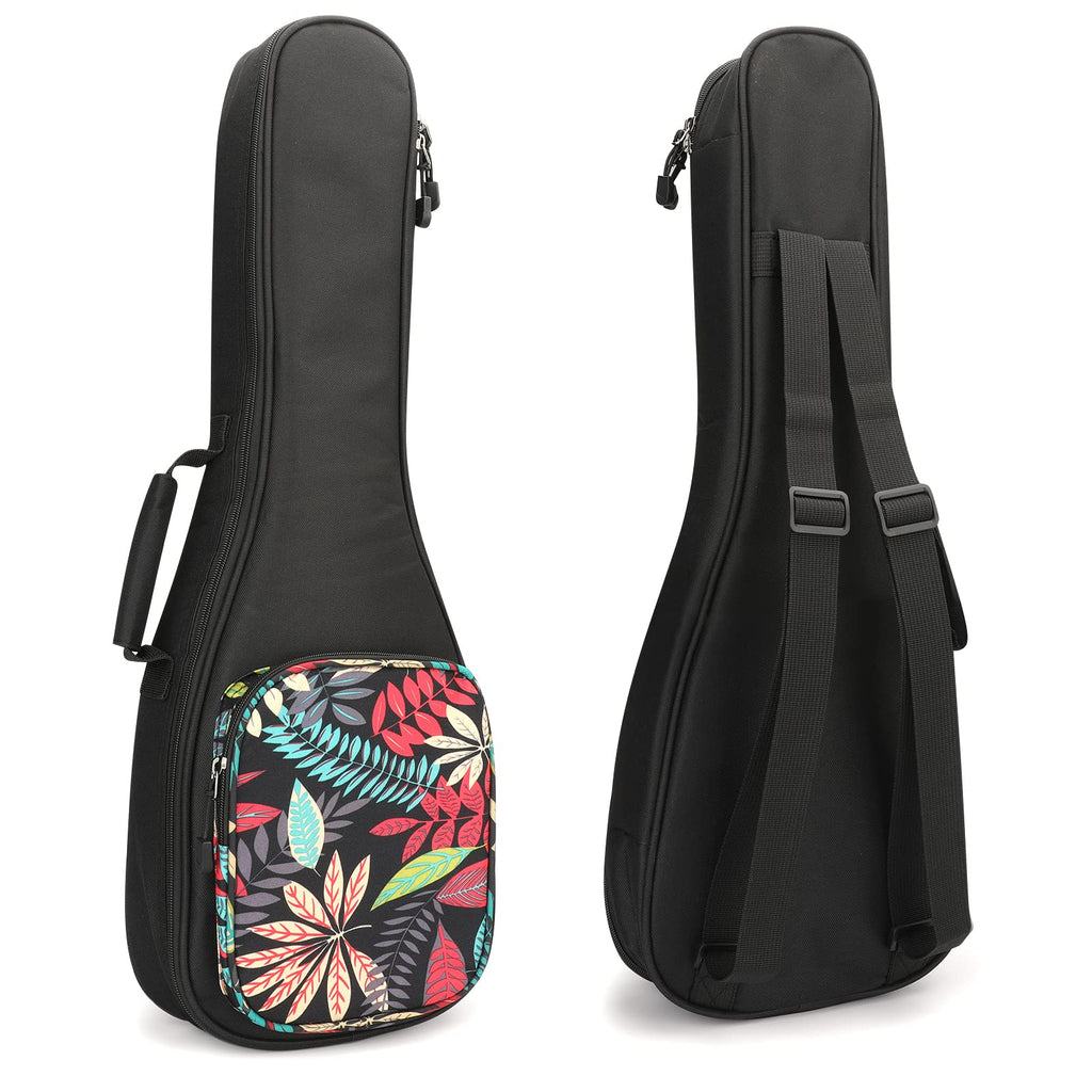 Ukulele Bag,21 23 26 Ukelele Case Thicker Pad For Soprano Concert Tenor Uke with Double Adjustable Straps and Handle (23 Inch, Black Leaves) 23 Inch