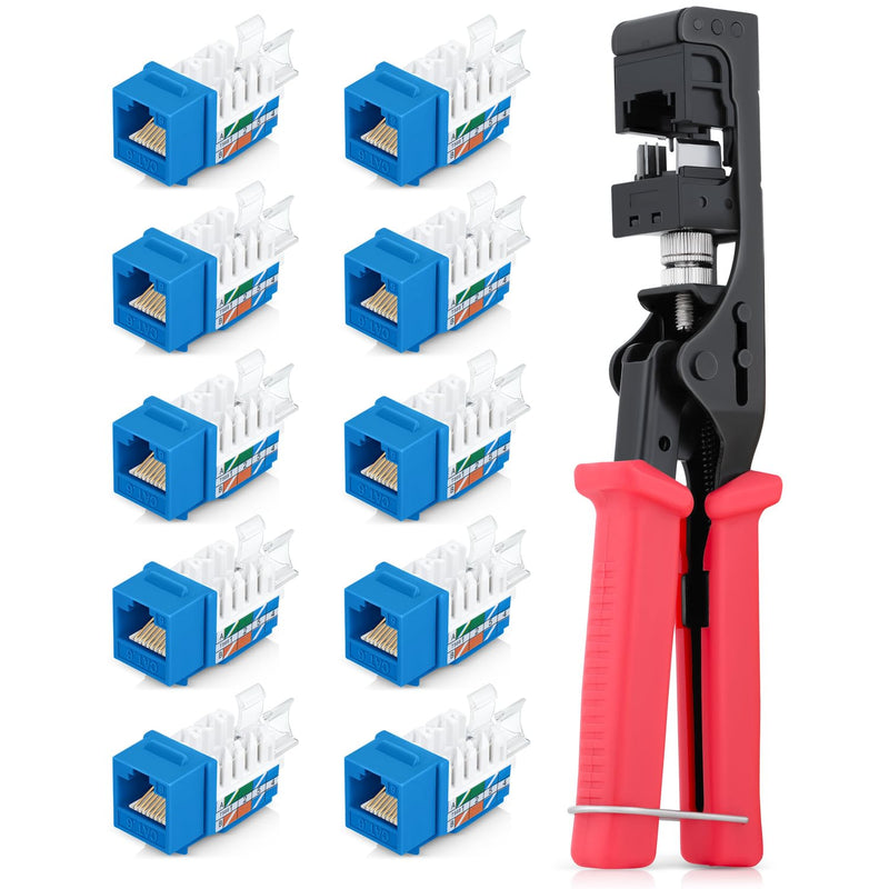 Everest Media Solutions Bundle – 2 Items: 45Term - Speed Termination Tool + 10 Pack of RJ45 CAT6 UTP Keystone Jacks - Blue