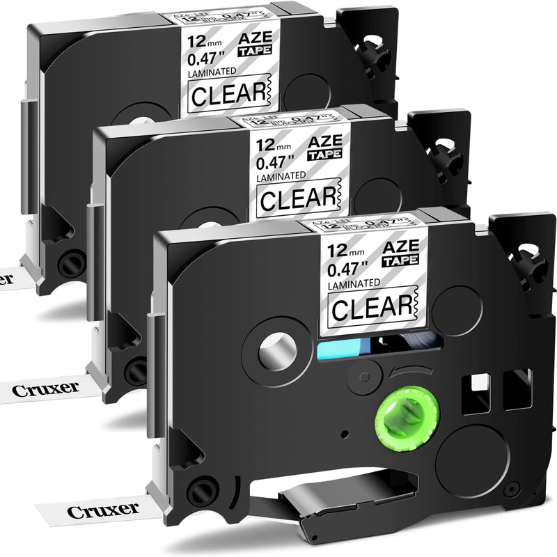 Cruxer Compatible for Brother TZE131 TZ131 12mm 0.47" 26.2ft Labeling Tape Black Text on Clear Tape Replacement for PT Cube PTE550 PTP750 PTD210 PTD450 PTH110 PTD400AD PT710BT Label Makers 3Pack 0.47"(12mm)