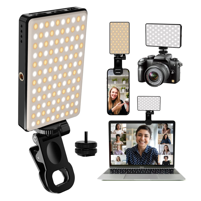[AUSTRALIA] - LED Selfie Light, VIOK Phone Fill Light with 120 LED & 3000mAh Rechargeable, Stepless Dimmable & CRI 95+, Portable Video Light with Cold Shoe Mount for Tiktok, Vlog, Video Conference, Photography Black 