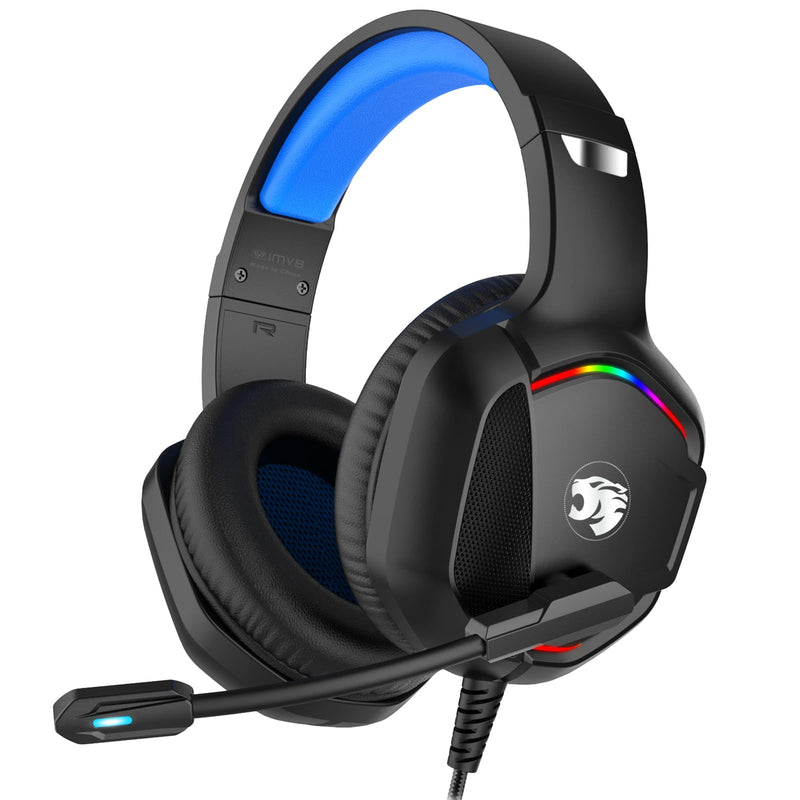 A36 Gaming Headset with Microphone for Pc, Xbox One Series X/s, Ps4, Ps5, Switch, Stereo Wired Noise Cancelling Over-Ear Headphones with Mic for Computer, Laptop, Mac, Nintendo, Gamer (Blue) Blue
