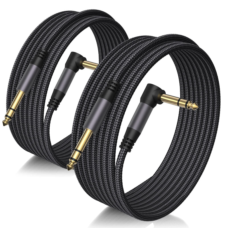 2 Pack Premium TRS Cable 10FT, 1/4 Inch TRS Cable- Noise Free and Long-Lasting AMP Cord for Electric Guitar, Stereo Balanced Interconnect Line for Mixer, Studio Monitor, Right Angle 10 FT Right Angle to Straight Angle Black Grey