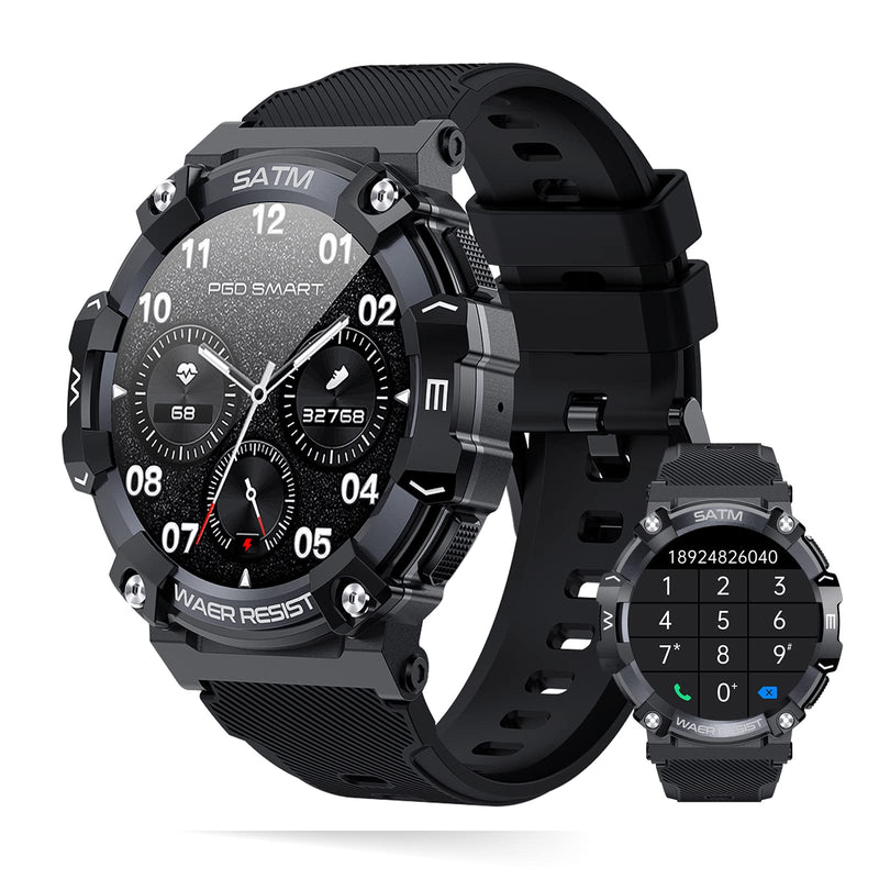 Goodatech 1.39" Military SmartWatch for Men Women, Black | Phone Call, 5ATM IP68 Waterproof, Fitness Tracker, Android iOS Compatible Black.666