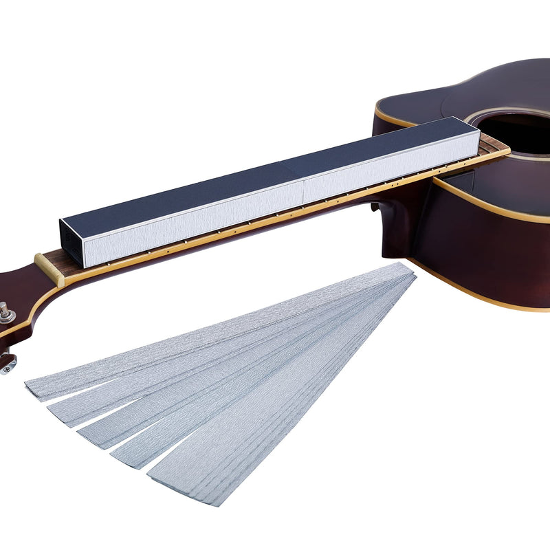 Guitar Fret Leveling Beam, 16 Inch Fret Leveler Sanding Block Level File, Pro Luthier Repair Tool with Extra 12PCS 120/240/400/600/1000 Grit Self-adhesive Replacement Sandpaper Strips 16in Fret Leveler with Replacement Sandpaper
