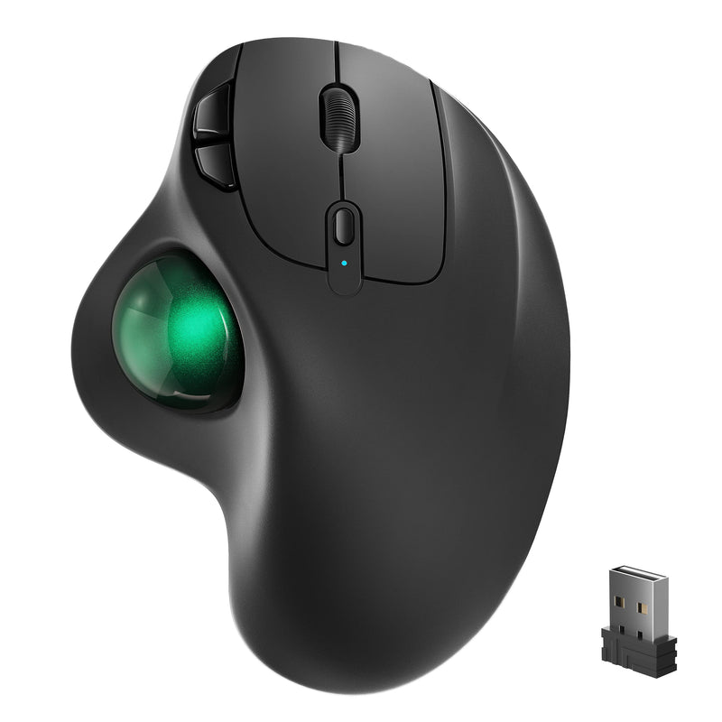 Wireless Trackball Mouse, Rechargeable Ergonomic Mouse, Easy Thumb Control, Precise & Smooth Tracking, 3 Device Connection (Bluetooth or USB), Compatible for PC, Laptop, iPad, Mac, Windows, Android Green