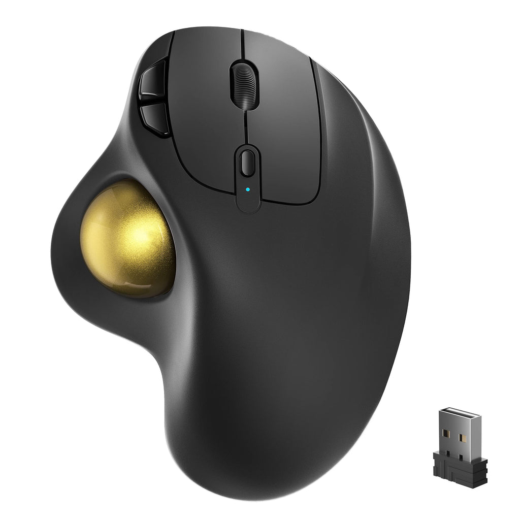 Wireless Trackball Mouse, Rechargeable Ergonomic Mouse, Easy Thumb Control, Precise & Smooth Tracking, 3 Device Connection (Bluetooth or USB), Compatible for PC, Laptop, iPad, Mac, Windows, Android Gold