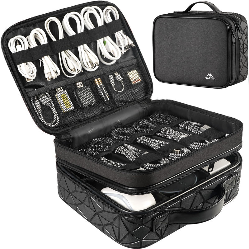 [AUSTRALIA] - MATEIN Cord Organizer Case with Adjustable Divider, DJ Cable File Bag for DJ Gear, Sound Instrument and Music Equipment Accessories, Shockproof Portable Double Layer Cord Bags, Black Large 