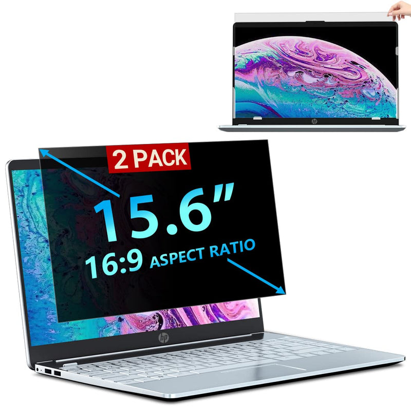 2Pack-Privacy 15.6 Inch Laptop Screen Compatible with DELL/HP/Samsung/Asus/Toshiba, Removable 15.6 In Laptop Privacy Screen Protector 16:9,Anti Glare Blue Light Privacy Filter [2 Pack] 15.6 Inch-(16:9 Aspect Ratio)