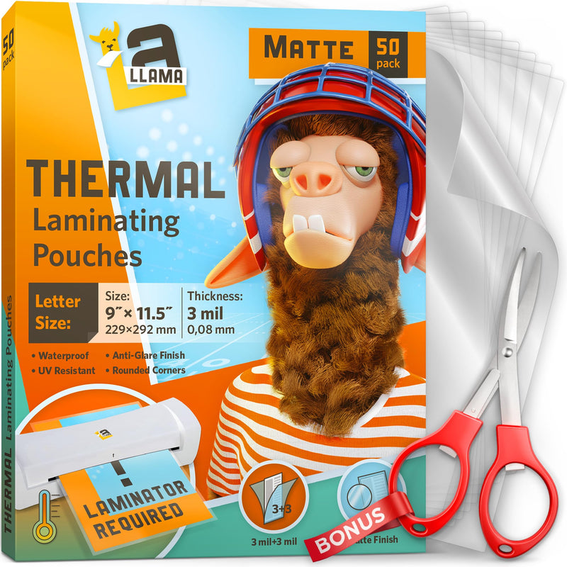 Matte Thermal Laminating Pouches, 9 x 11.5 Inches, 3 Mil Thick, Matte Finish, 50 Pack, Fitted for Letter Size Laminating Sheets 8.5 x 11 9" x 11.5", 50 PCs, Matte