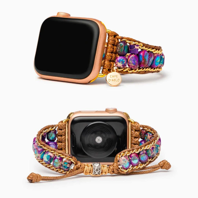 Cape Diablo Compatible with Apple Watch Band 49mm 45mm 41mm 44mm 42mm 40mm 38mm Boho Handmade Watch Strap for Women for iWatch SE/Ultra Series 9 8 7 6 5 4 3 2 Moonlight Jasper