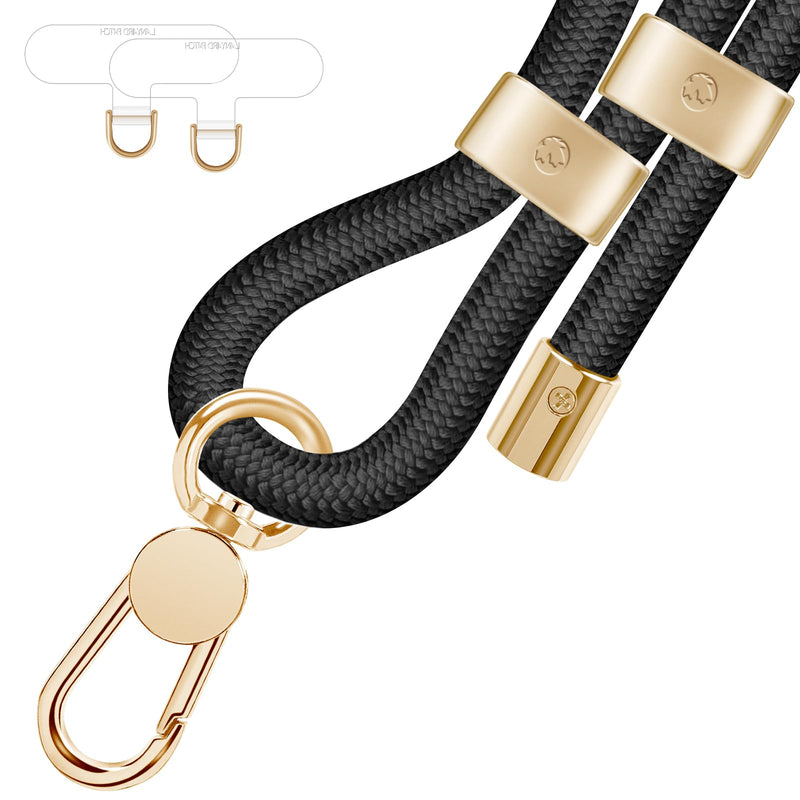 UKON Cell Phone Lanyard,Crossbody Lanyard and Wrist Strap Premium Metal Buckle Phone Charms with 2 X Phone Patch Compatible with All Smartphone(Black) Black