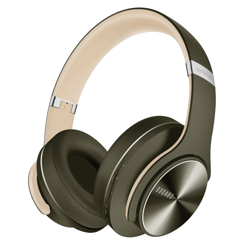 DOQAUS Bluetooth Headphones Over Ear, 90H Playtime, 3EQ Mode, with ENC Mic | Hifi Stereo Sound, Lightweight, Headphones Wireless with Soft Memory Foam Earpads, Deep Bass for Home Office Cellphone PC Green