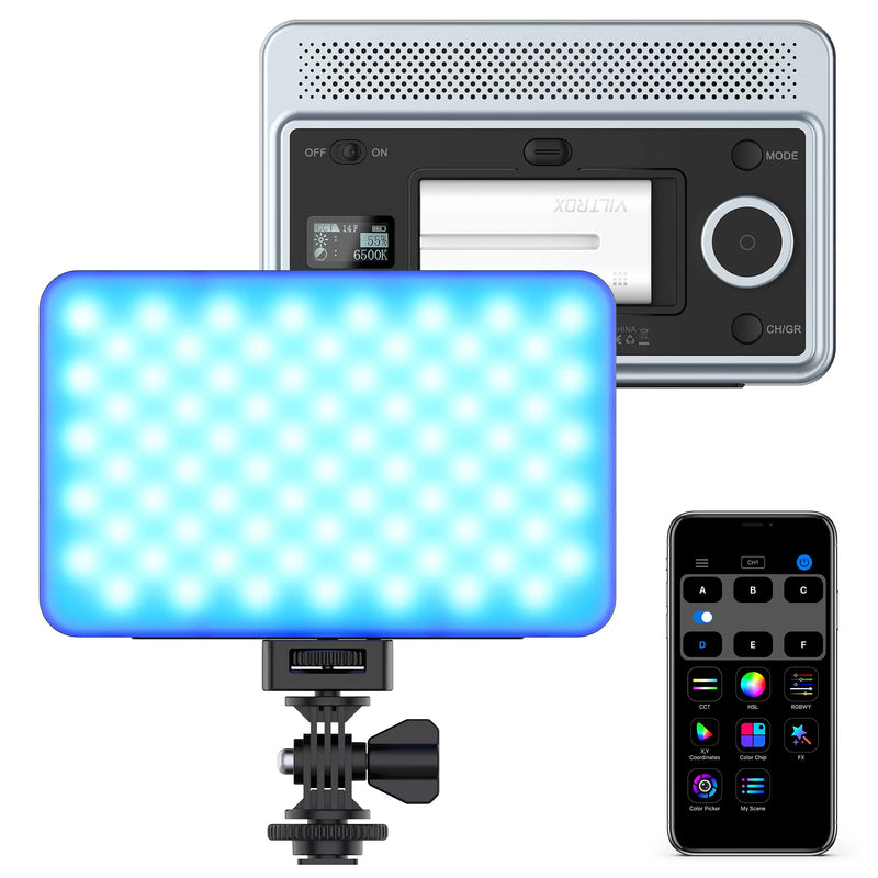 VILTROX RGB Led Panel Light, Smartphone Control Full Color On Camera LED Photography Light, 2600K-6800K Dimmable LED Video Light, with NP-F550 Battery (Sprite 15C) 15W RGB Mode