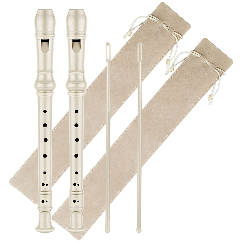 [AUSTRALIA] - Soprano Recorder C Key 8 Holes 3-Piece German style Baroque Fingering Recorder Instrument with Cleaning Rod and Storage Bag, for Beginners Kids students((2 Set Beige) 2 Set Beige 