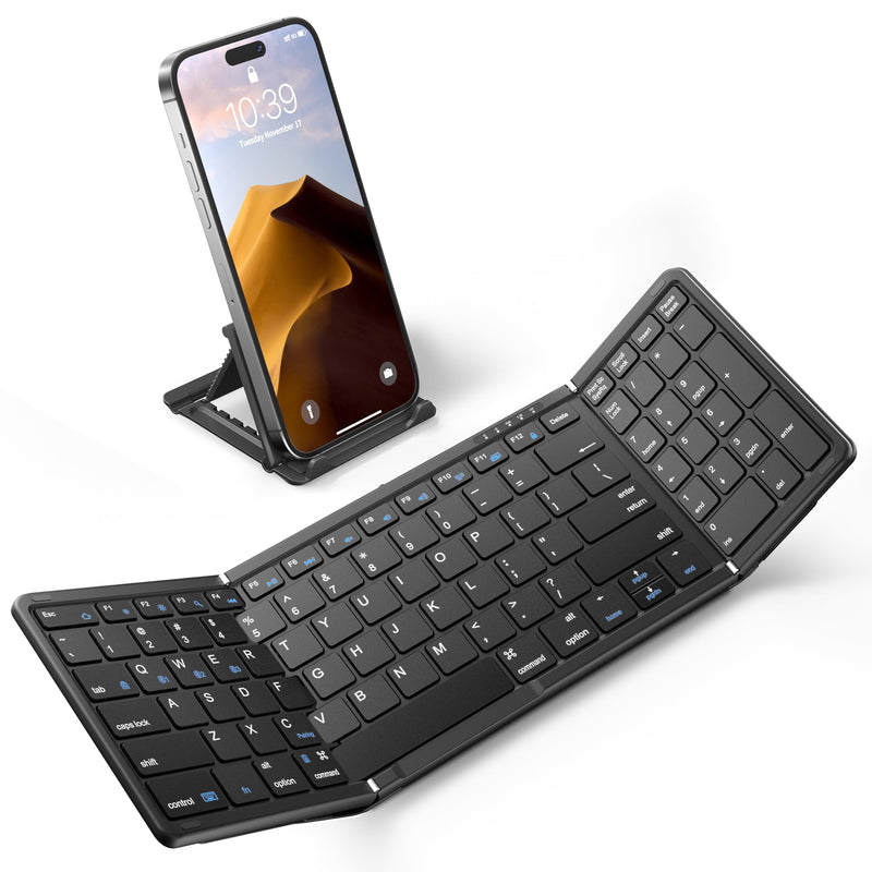 Foldable Bluetooth Keyboard with Numeric Keypad, Samsers Full-Size Wireless Folding Keyboard with PU Leather, Portable Travel Keyboard for iOS Android Windows Mac OS, Support 3 Device(BT5.1 x 3) Black Elegant Black