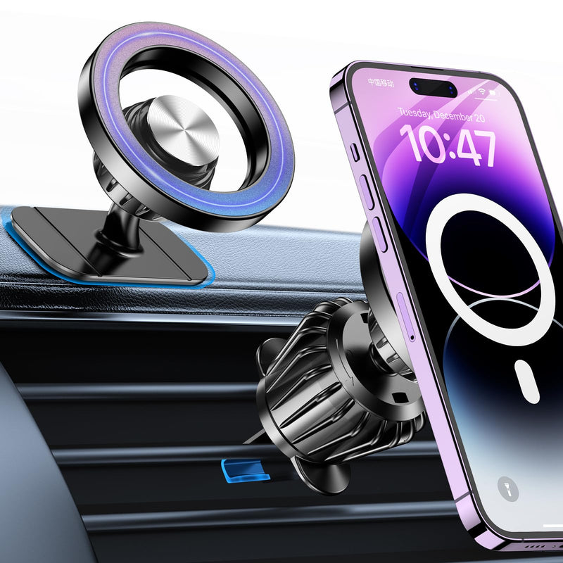 for iPhone Magsafe car Mount【20 Strong Magnets】Magnetic Phone Holder for Car Dashboard【360° Rotation】Hands Free Car Phone Holder Mount Dash Fit iPhone 15 14 13 12 Pro Max Plus MagSafe Car Accessories Black