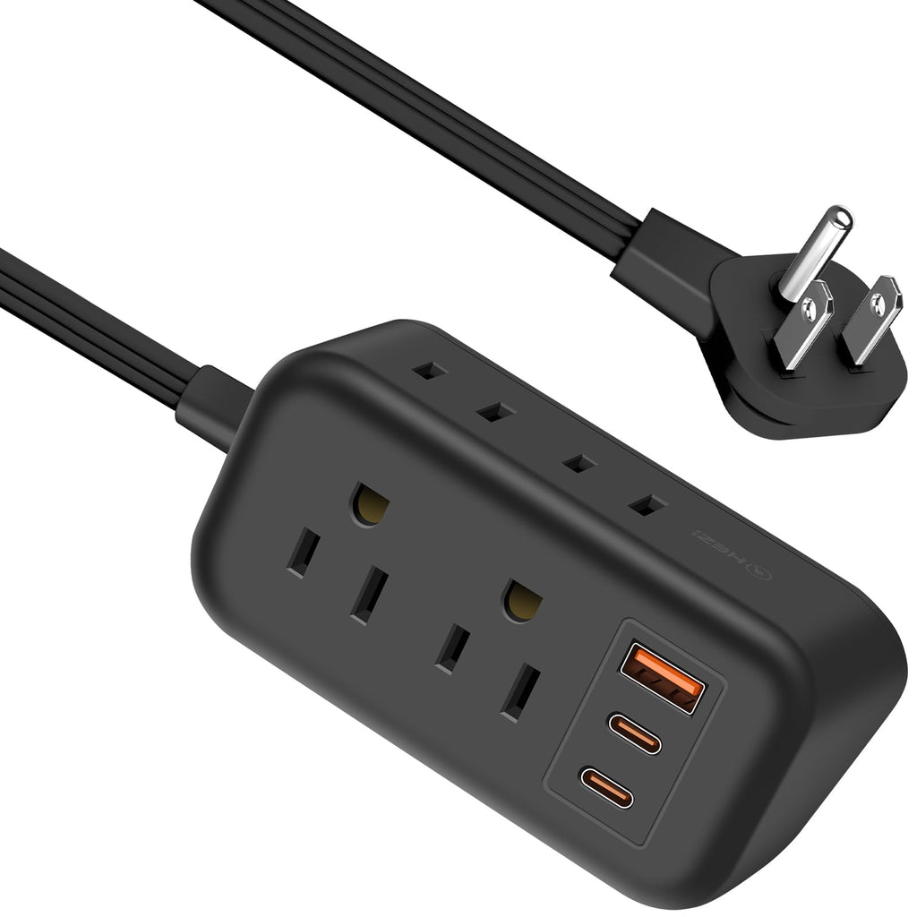30W Power Strip USB C,5ft Black Extension Cord with USB C Ports, Small Portable Power Strip for Travel Home, Flat Plug 4 Outlet 3 USB Ports PD Fast Charging Cruise Power Strip Cruise Approved 5 FT 30W USB-C Ports