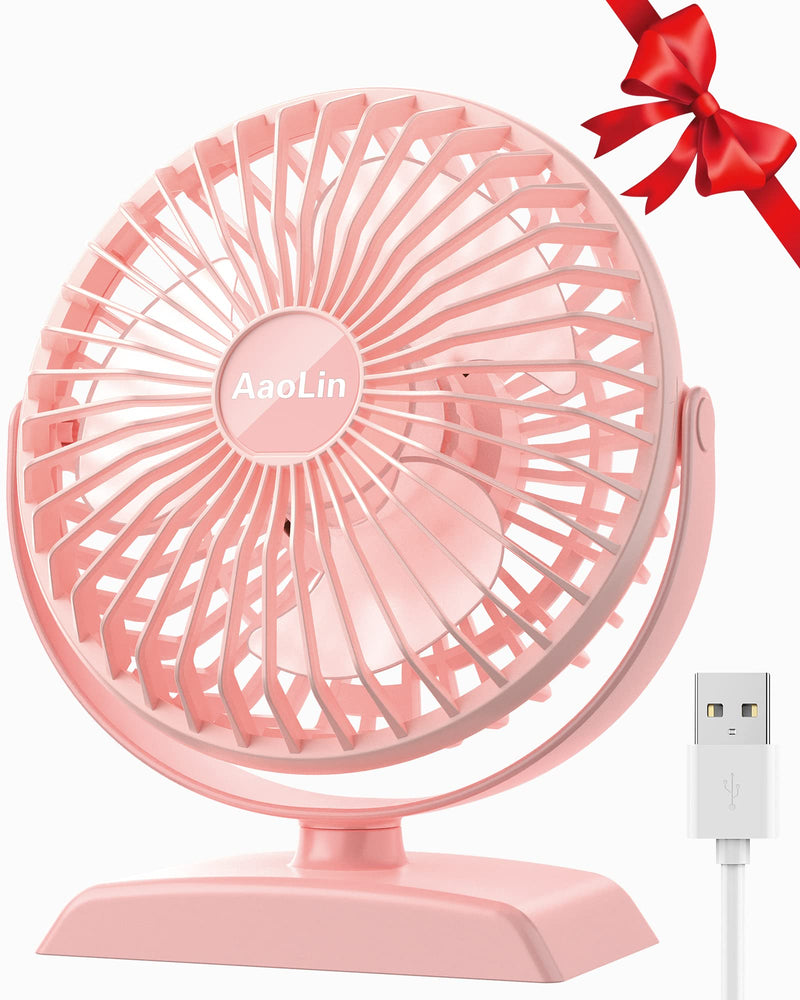 Desk Fan, USB Small Fans with 3 Speeds Strong Airflow, Quiet Portable, 360° Rotation Personal Table Fan for Home,Office, Bedroom Desktop Pink02