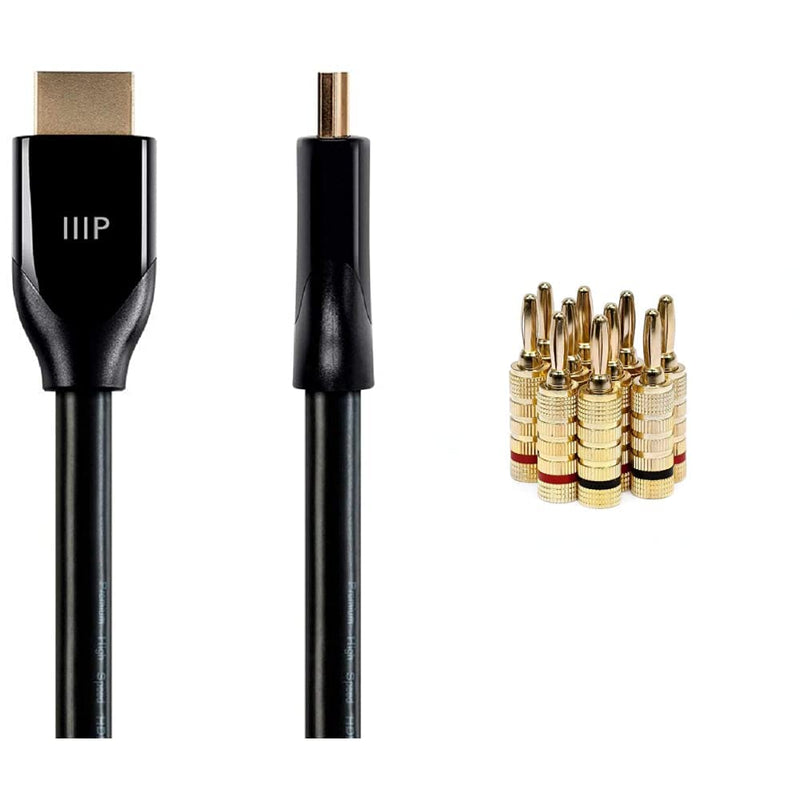 Monoprice Certified Premium HDMI Cable (25 Feet) and Gold Plated Speaker Banana Plugs (5 Pairs)