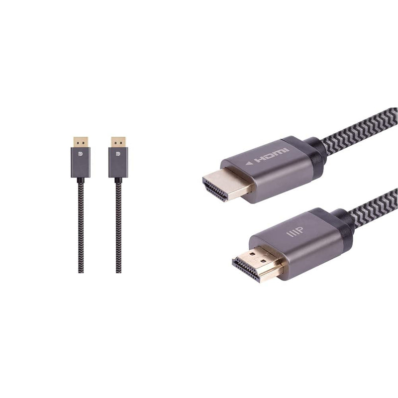 Monoprice DisplayPort 1.4 EasyPlug Nylon Braided Cable & 8K Certified Braided Ultra High Speed HDMI 2.1 Cable 1 Pack Cable + HDMI 2.1 Cable 10 Ft 6 Feet