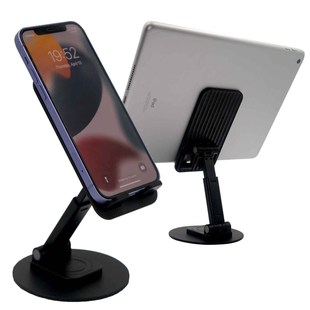 Meroqeel Mobile Phone Stand for Desk Foldable, Office Work Cell Phones Tablet Holder for iPad iPhone 14 13 12 11 Pro XS Max XR 8 7 6S Plus, Metal Angle Height Adjustable Cellphone Mount - Black