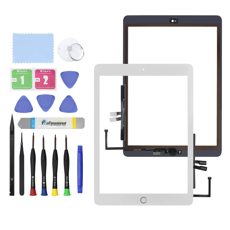 GBOLE 9.7" for iPad 6th Gen Screen 2018 (A1893 A1954) Replacement Glass Touch Digitizer Premium Kit + Home Button, Tools, Adhesive - White