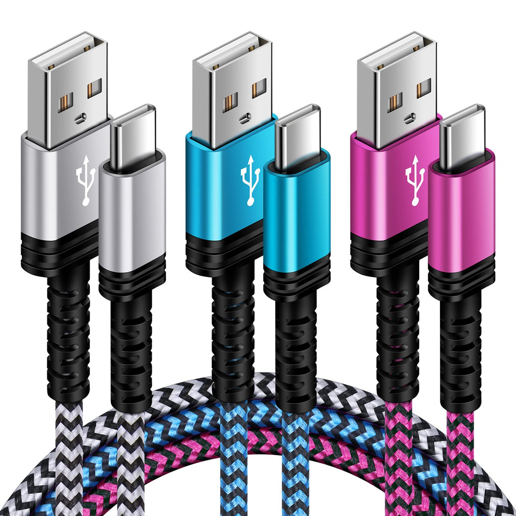 Samsung S23 Ultra USB Type C Cable Fast Charging,[3-Pack,10ft] Long USB C to USB A Android Phone Cable C Charger Cord Fast Charging for Galaxy S24/A54/A14/A53/A13/S23/S22/S21,Google Pixel 7/6a/6,Moto White+Blue+Roserd 10ft USB C Cable