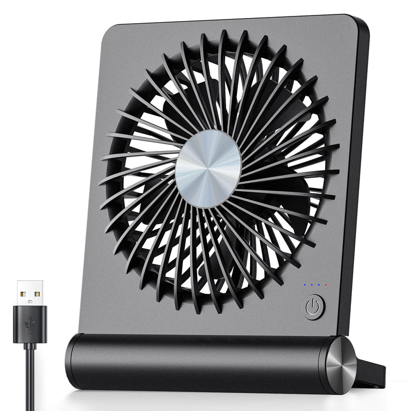 Koonie USB Fan, Strong Wind Ultra Quiet Small Desk Fan 220° Tilt Folding 3 Speeds Adjustable USB-C Corded Powered Personal Fan for Home Office Desktop Black Black without Battery