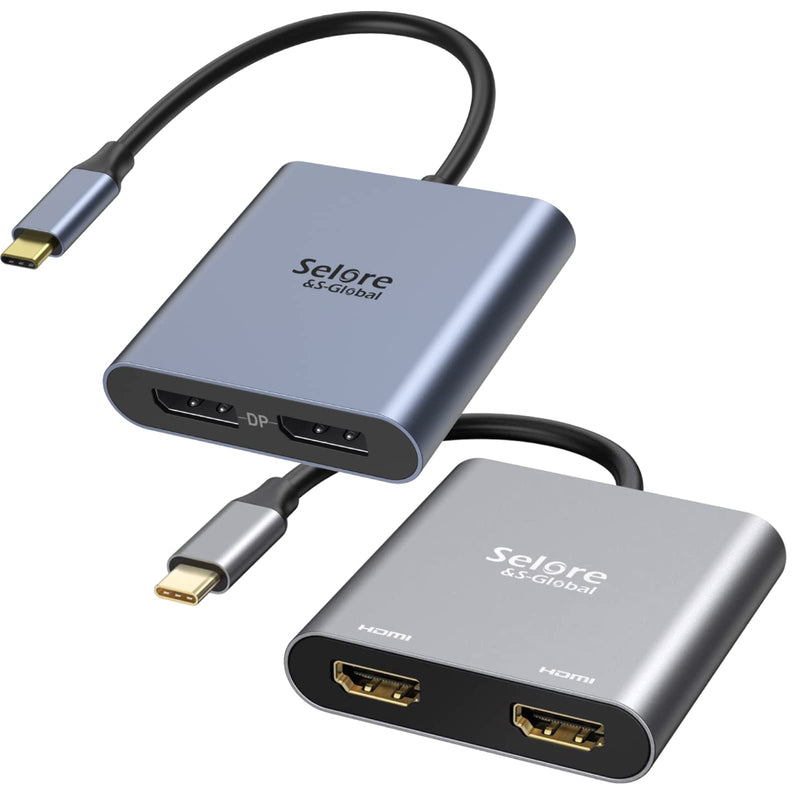 Selore&S-Global USB C to Dual HDMI Adapter + Dual Displayport Adapter