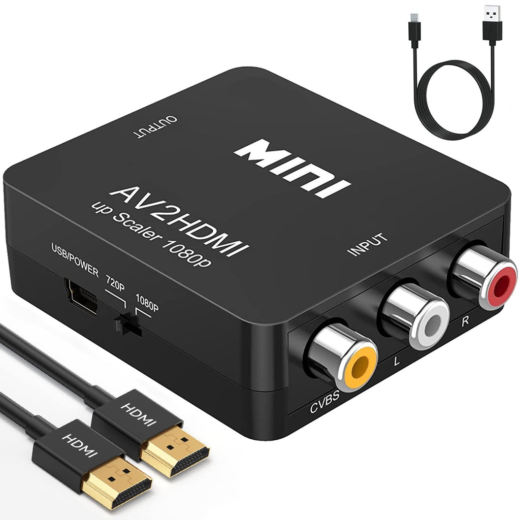 ABLEWE RCA to HDMI,AV to HDMI Converter, 1080P Mini RCA Composite CVBS Video Audio Converter Adapter Supporting PAL/NTSC for TV/PC/ PS3/ STB/Xbox VHS/VCR/Blue-Ray DVD Players AV+HDMI Cable