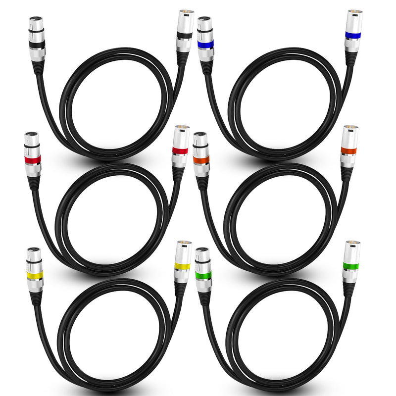 XLR Cables 3ft 6 Pack, XLR Male to Female Microphone Cable with Gold-Plated 3-Pin, Balanced Shielded Short Mic Cord for Mic Mixer, Recording Studio, Podcast 3 feet-6pack