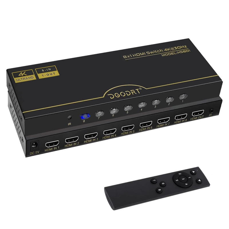 [AUSTRALIA] - DGODRT 8×1 HDMI Switch 8 in 1 Out, 8 Port 4K HDMI Switcher Selector Box with IR Remote Control, Support 4K@30Hz Ultra HDR HDCP 3D 1080P for Xbox PS4 PC Laptop 4K@30Hz/8 in 1 Out 