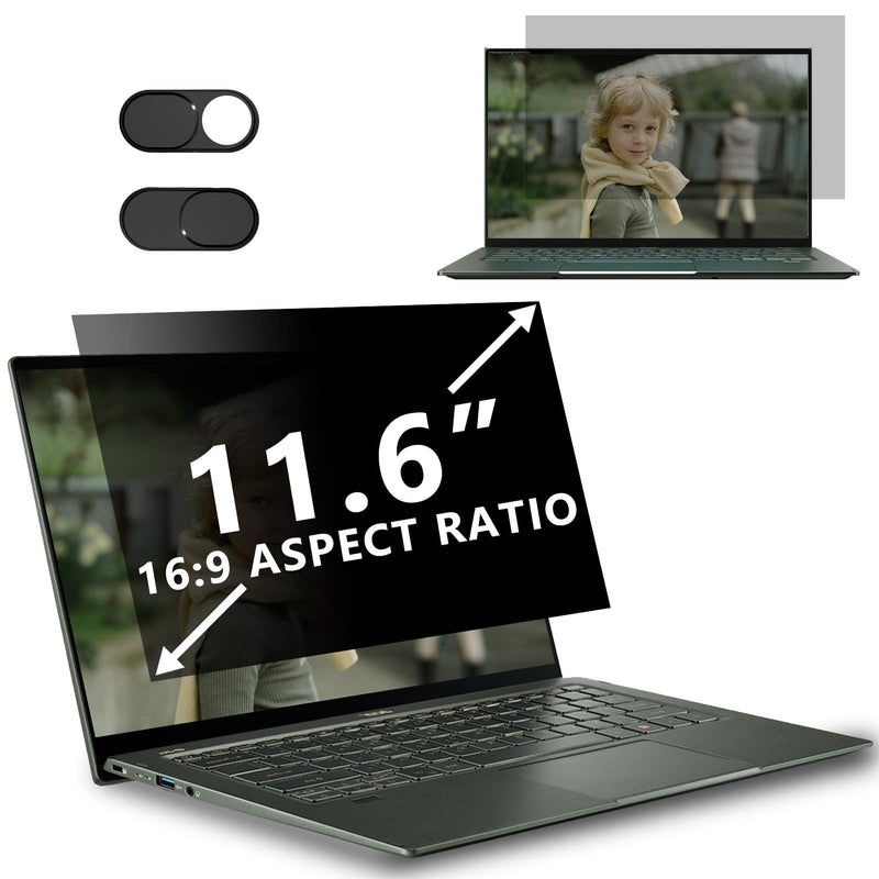 11.6 Inch Laptop Privacy Screen Filter Compatible with HP/Dell/Acer/Samsung/Lenovo/Toshiba 11.6" Screen 16:9 Widescreen Display Laptop Privacy Screen Anti-Blue and Anti-Glare Protector with Webcam Cover Privacy Film + Webcam Cover