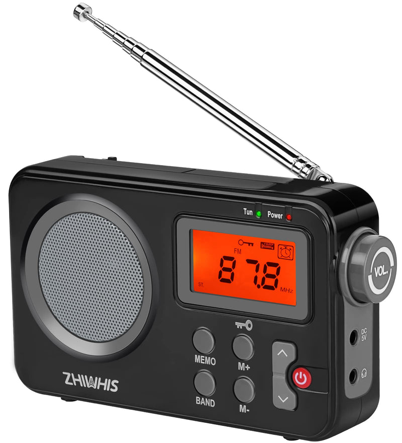 [AUSTRALIA] - ZHIWHIS Portable Radio, AM FM Shortwave Digital Tuner with Best Reception, Battery Operated Clock Radios with Sleep Timer and Preset Function, Stereo Receiver with Alarm Clock for Home ZWS-8801 Black 