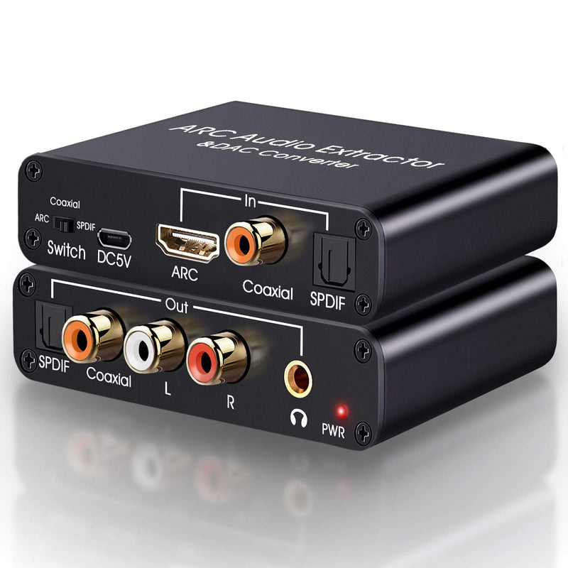 HDMI ARC Audio Extractor, Tendak 192KHz ARC Audio Extractor DAC Converter, Digital to Analog Audio Converter, Optical/SPDIF Coaxial HDMI ARC to Optical/SPDIF Coaxial Stereo L/R 3.5mm Jack for TV