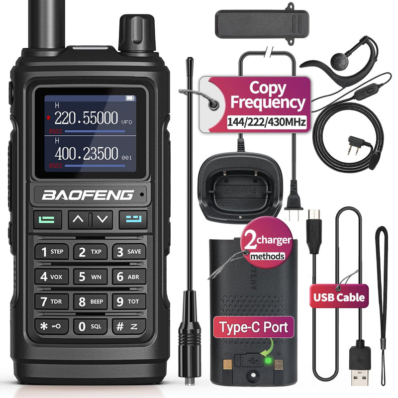 Baofeng UV-5R Upgrade Ham Radio Long Range Two Way Radio UV-17R Walkie Talkies for Adults Waterproof Dual Band USB Charger 999 Channels VOX with Earpiece,Flashlight Li-ion Battery