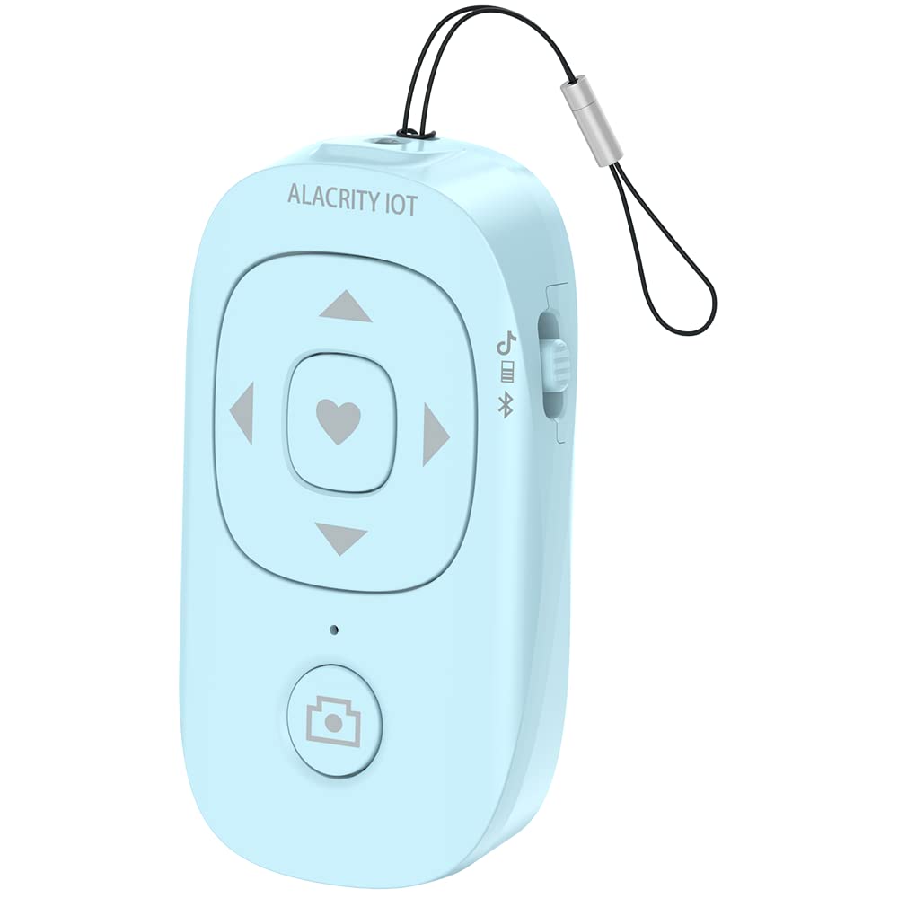 Alacrity V2.0 Upgraded Rechargeable Bluetooth Remote Control Clicker, TIK Tok Ebook App Page Turner, Wireless Selfies Clicker for iOS and Android Phone Camera Shutter, 1-Pack, Blue