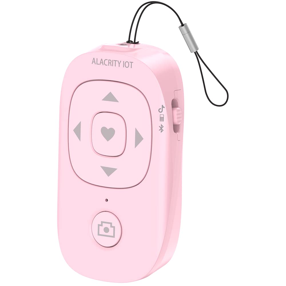 Alacrity Rechargeable Bluetooth Remote Control, TIK Tok Kindle App Page Turner, Wireless Selfies Clicker for iOS and Android Phone Camera Shutter, 1-Pack, Pink