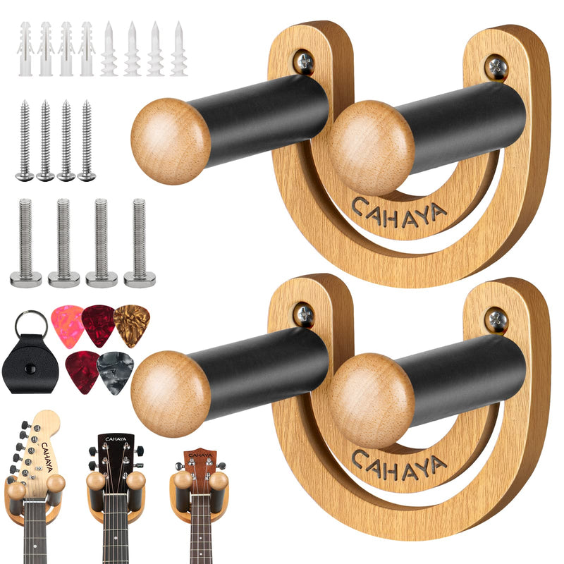 CAHAYA Guitar Wall Mount Hanger: Adjustable U-Shaped Hook with 5 Picks and 1 Pick Bag for Acoustic, Electric Guitars, Bass, Banjo, Ukulele, Mandolin Stylish
