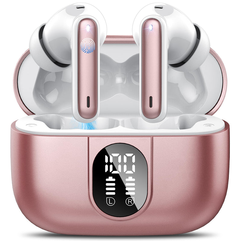 Wireless Earbuds, 2024 Bluetooth Headphones 5.3 HiFi Stereo Earphones, 40H Playtime in-Ear Earbud, Bluetooth Earbud with Dual Mic Call, IP7 Waterproof Earphones Sport Headset for iOS Rose
