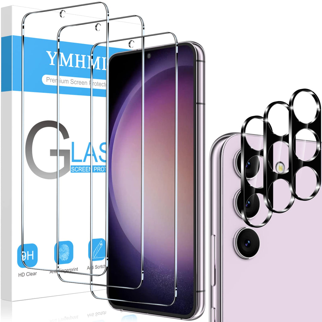 YMHML 3 Pack for Samsung Galaxy S23 Plus Screen Protector Tempered Glass, Upgrade Fingerprint Unlock Compatible 3 Pack Camera Lens Protector, Case Friendly Screen Protector for Galaxy S23 Plus / S23+