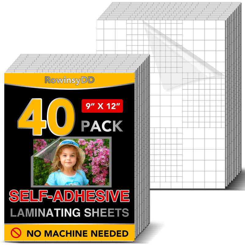 40 PCS Self-Adhesive Laminating Sheets, 9 x 12 Inches Clear Laminating Sheets No Machine Needed Self Sealing Laminate Sheets 40 Pcs