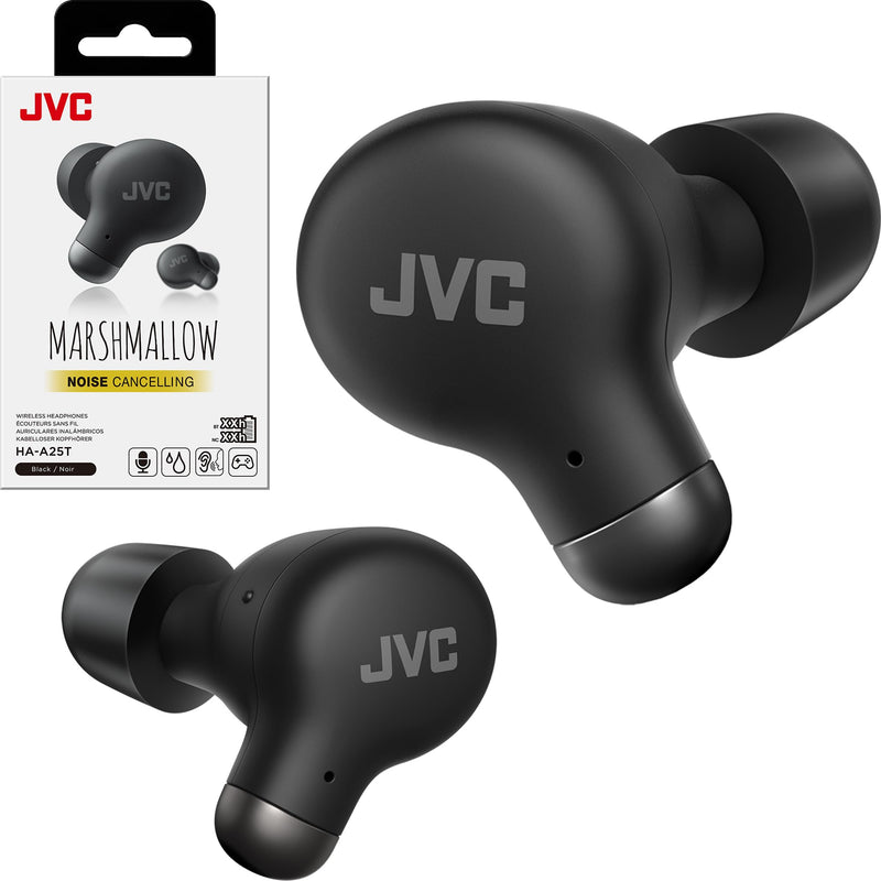 JVC Active Noise Cancelling True Wireless Earbuds - Bluetooth 5.3 with ANC - Comfortable Fit with S/M/L Silicon & Memory Foam Earpieces - IPX4 Water Resistant - 28 Hrs Playback - Compact Charging Case Black