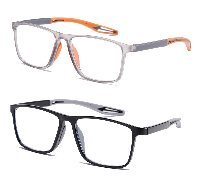 Reading Glasses Men 2 Pairs Sports Style Comfortable and Flexible Blue Light Blocking Readers for Men Black & Grey 1.5 x
