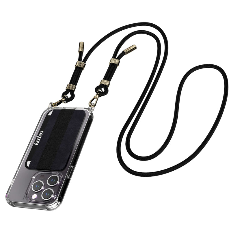 Keebos Crossbody iPhone Case Compatible with iPhone 13 Pro Max, Card Wallet and Detachable Strap Design, Clear Case with Black Strap, Hands-Free Adjustable Lanyard
