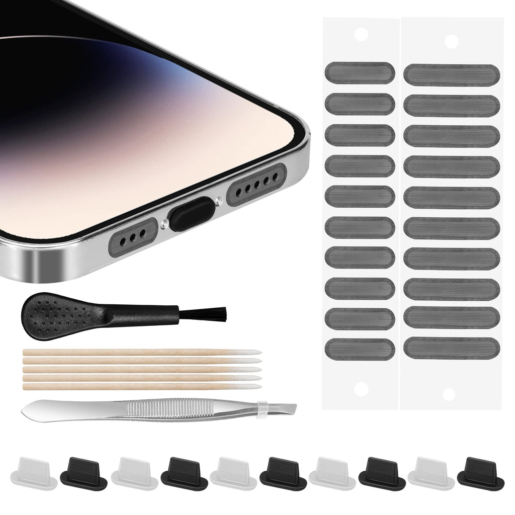 AFARER iPhone Dust Plug, Lightning Port Plug Protector Phone Speaker Dustproof Mesh Stickers, with Cleaner Tools, Anti Dust Plugs for iPhone 14/13/12/11 Pro Max Compatible with iPhone and AirPod Lightning -iPhone