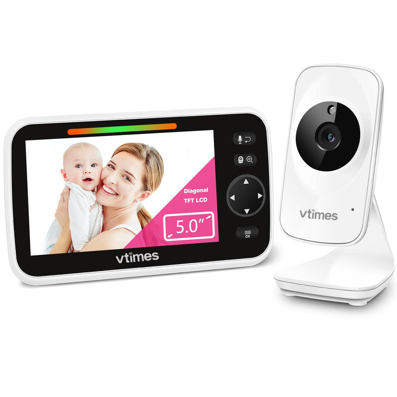 Baby Monitor Video Baby Monitor with Camera and Audio No WiFi 5" LCD Screen, Two-Way Audio, Night Vision,1000ft Range, 2X Zoom Temperature Display, Lullaby Elderly Pet