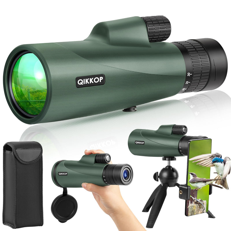 30x50 Zoom Monocular Telescope, High Power Monocular Telescope for Smartphone with Tripod, HD Monocular for Adults, Larger Vision Monocular for Hiking Hunting Stargazing Bird Watching Travel Camping Green