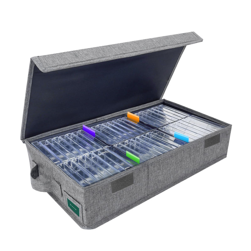 Cassette Tape Storage Box, Practical Cassette Tape Holder 16.34 x 9.25 x 3.54 Inch, Cassette Rack with Lids and Index Labels to store to 48 Cassette Tape Cases - Gray TAPE-1 Pack